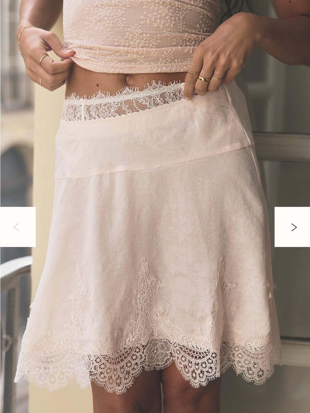 Free People Blush Lace-Trim Mini Skirt